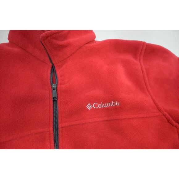 Columbia Fleece Full Zip Sweater Jacket Hiking Camp Red Mens Large - Picture 7 of 10